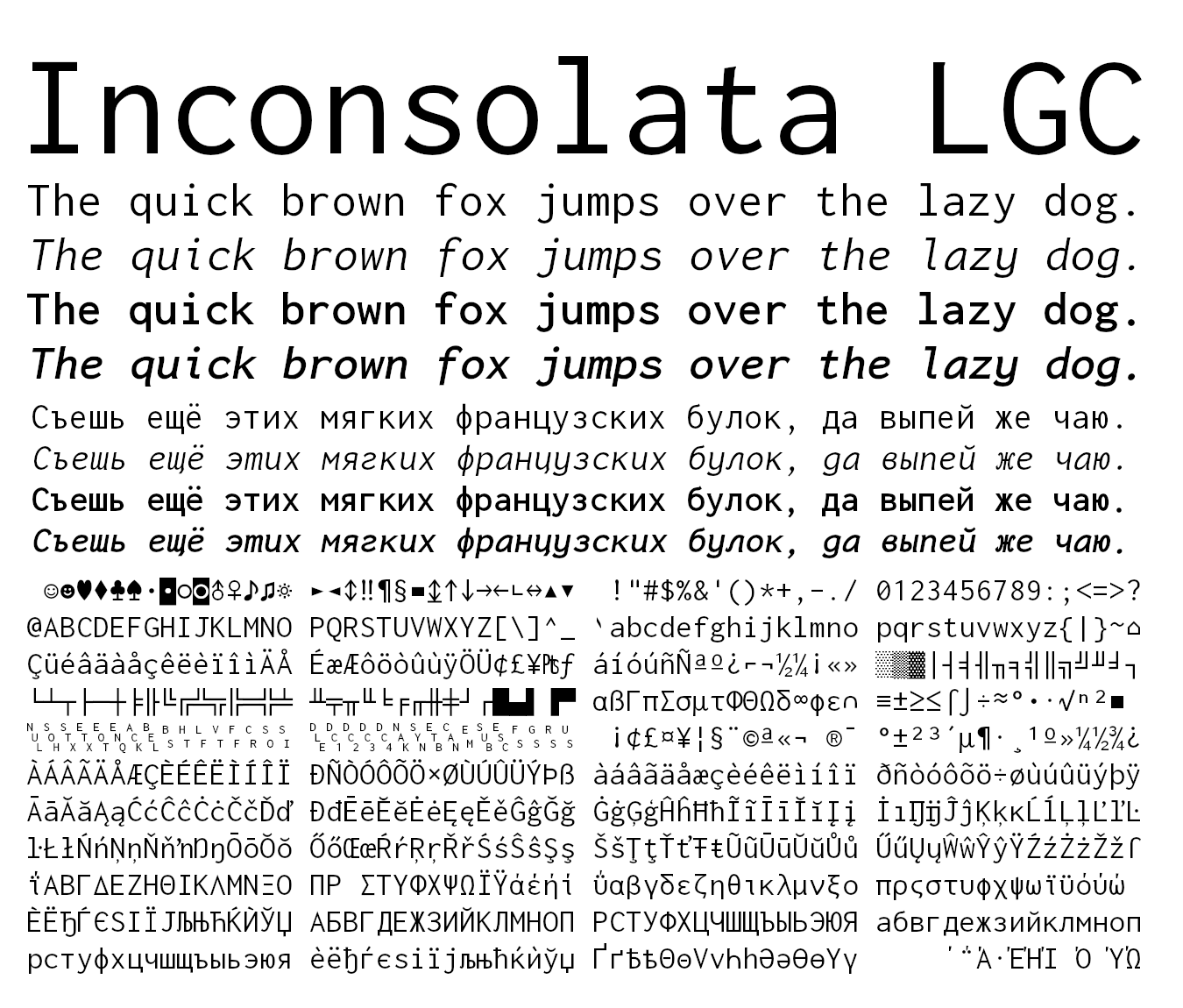 Inconsolata LGC font specimen