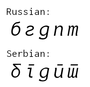 Differences between Russian and Serbian italic