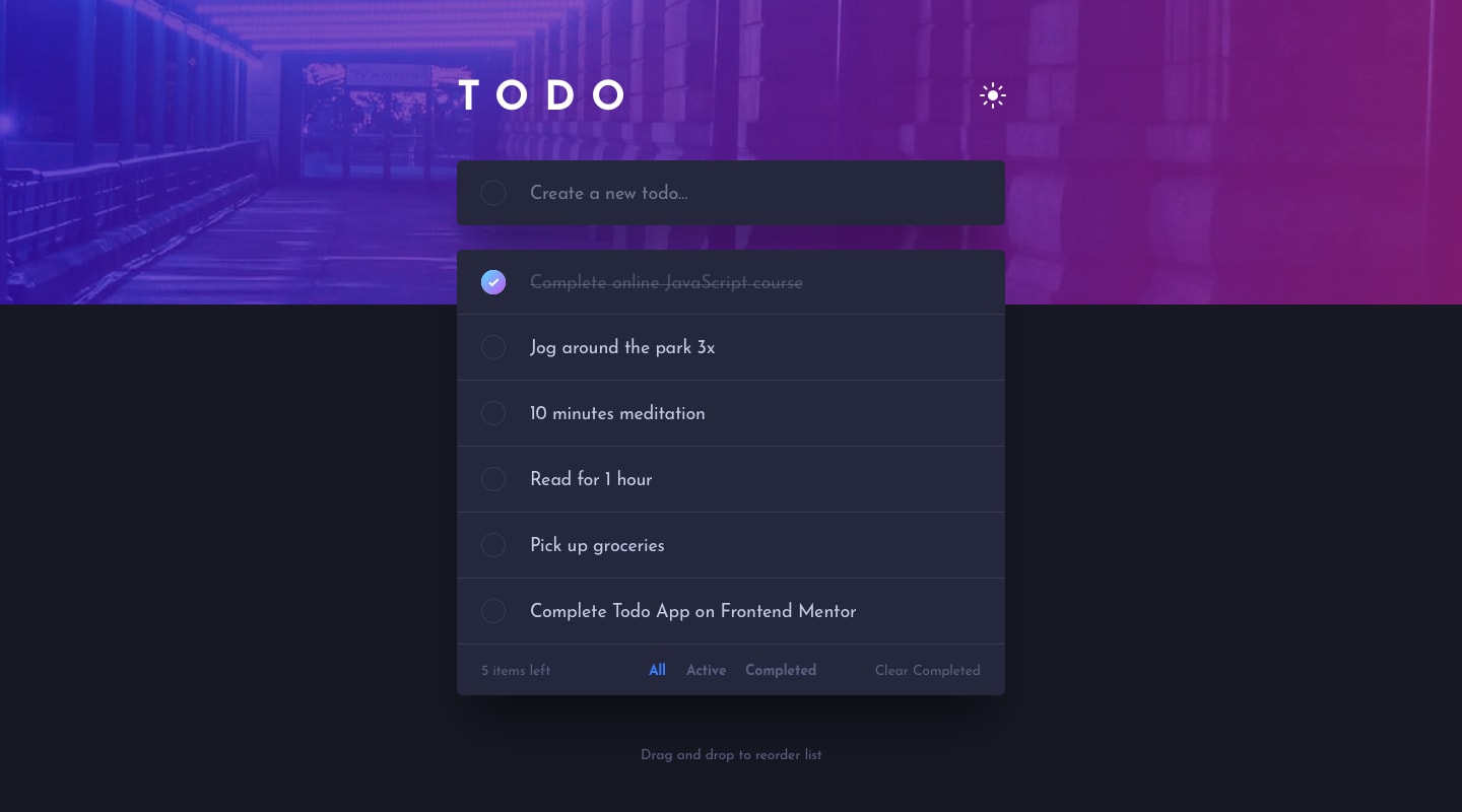 Design preview for the Todo app coding challenge