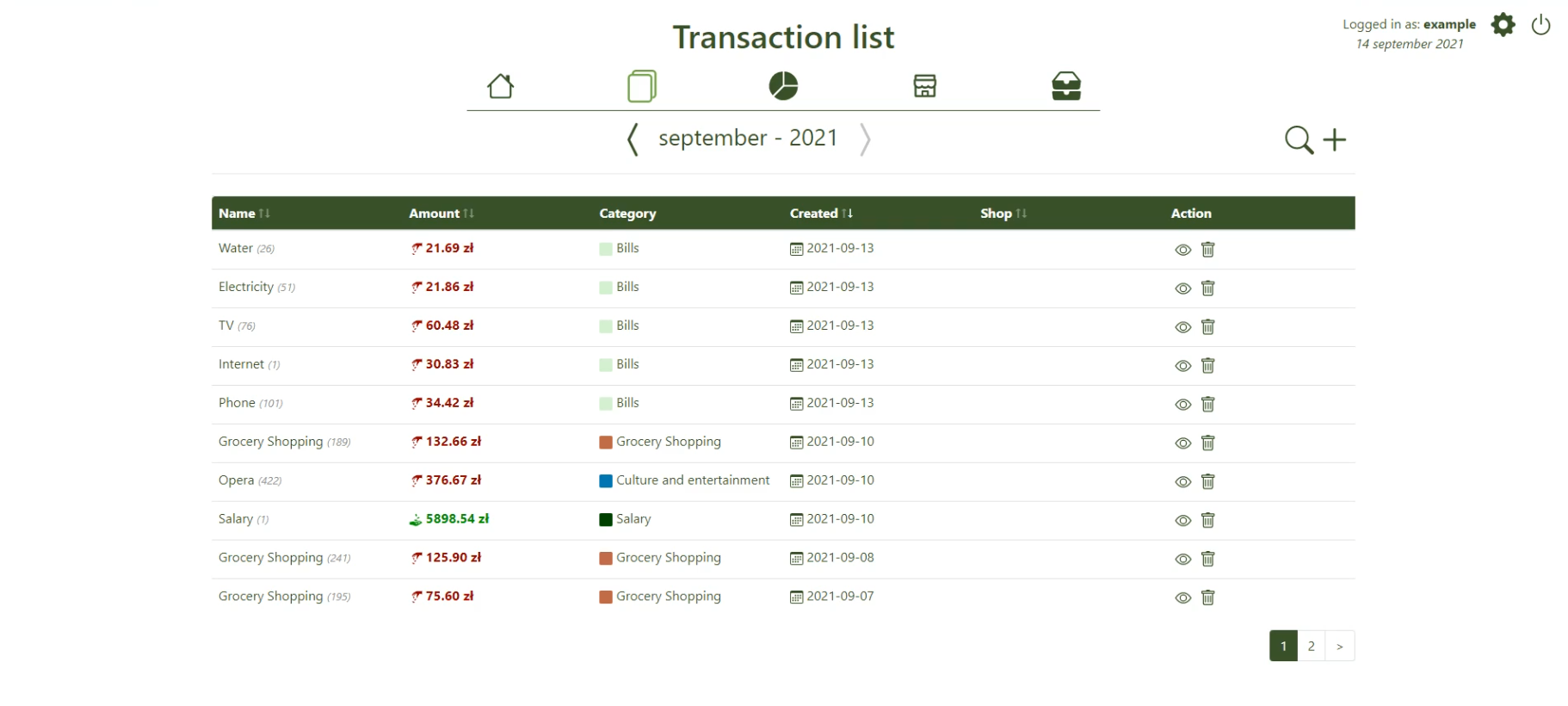 transaction list