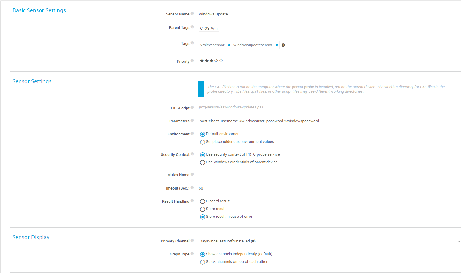 Windows Update Sensor Configuration