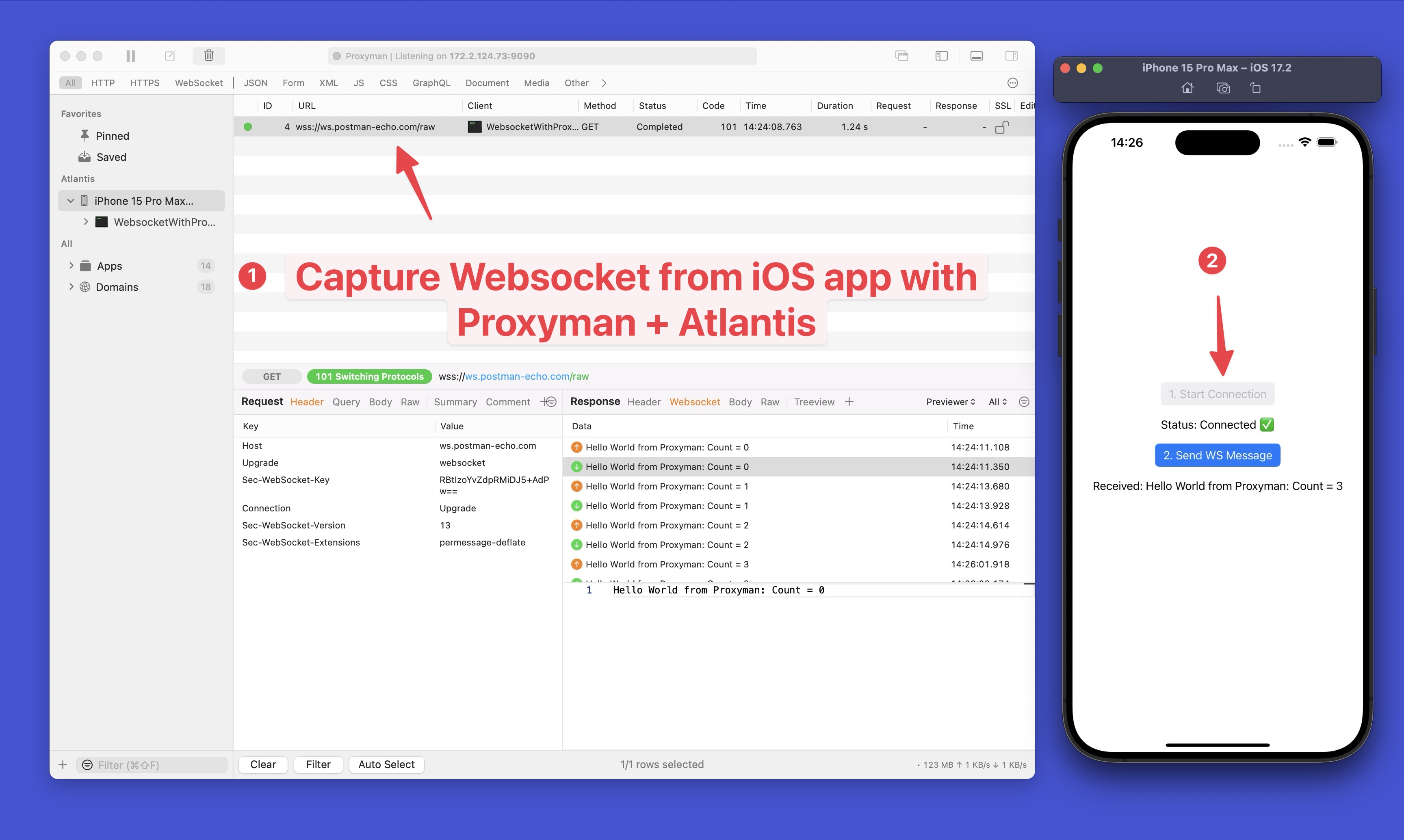 Capture Websocket from iOS with Proxyman and Atlantis