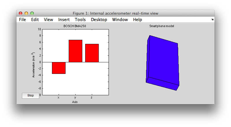 Accelerometer live view in Matlab