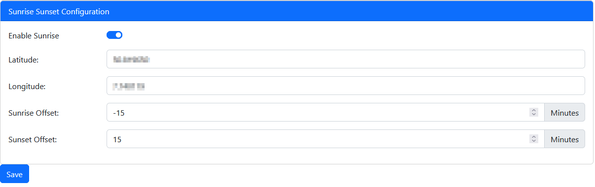 Sunrise Sunset Configuration
