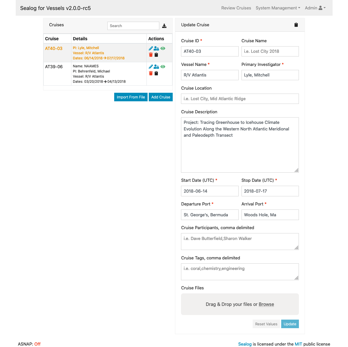 Edit Cruise Metadata