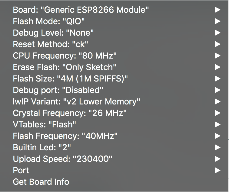 Arduino Board Settings