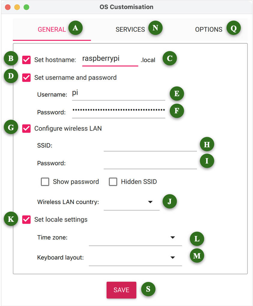 Raspberry Pi Imager Customisation dialog General tab