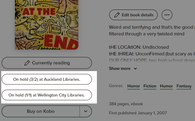 A screenshot of how the information appears in the GoodReads page.