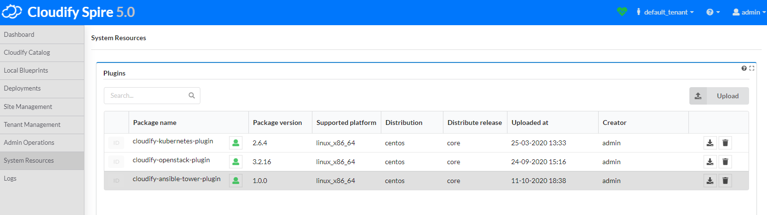 Listing Cloudify plugins