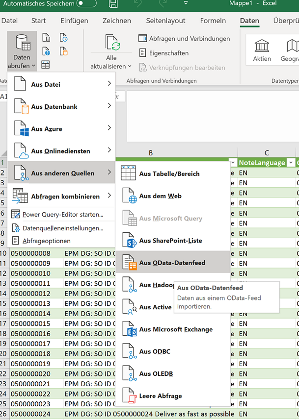 Excel screen