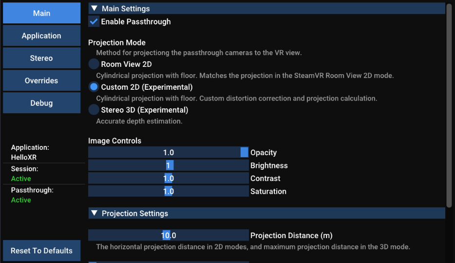 Settings menu