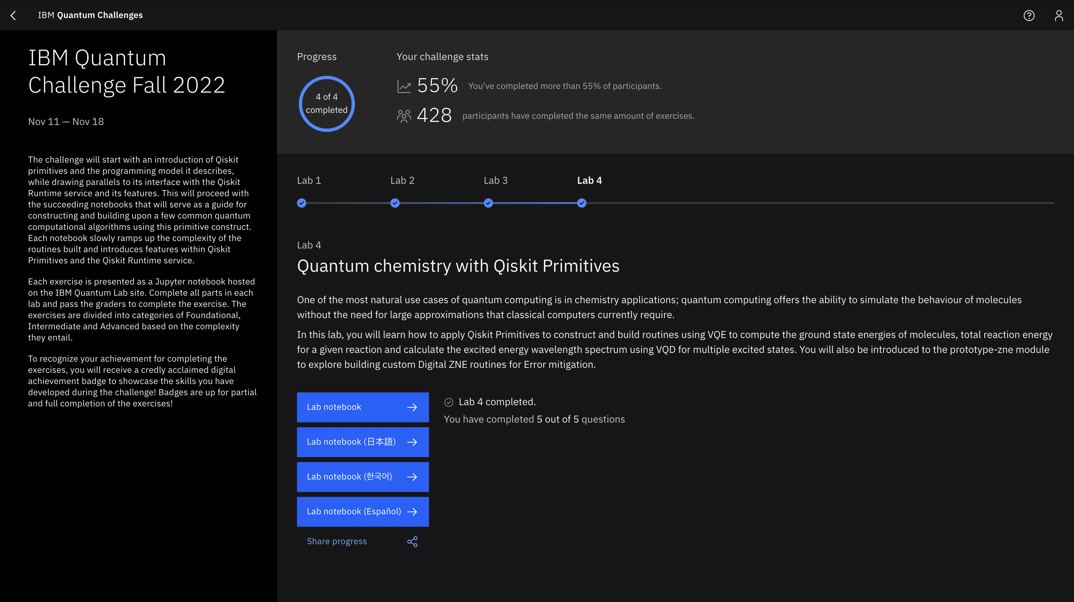 IBM Quantum Challenge Fall 2022 Completion