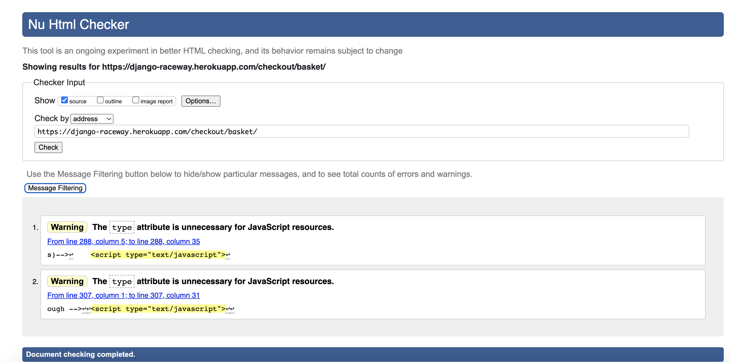 Empty Basket Validation