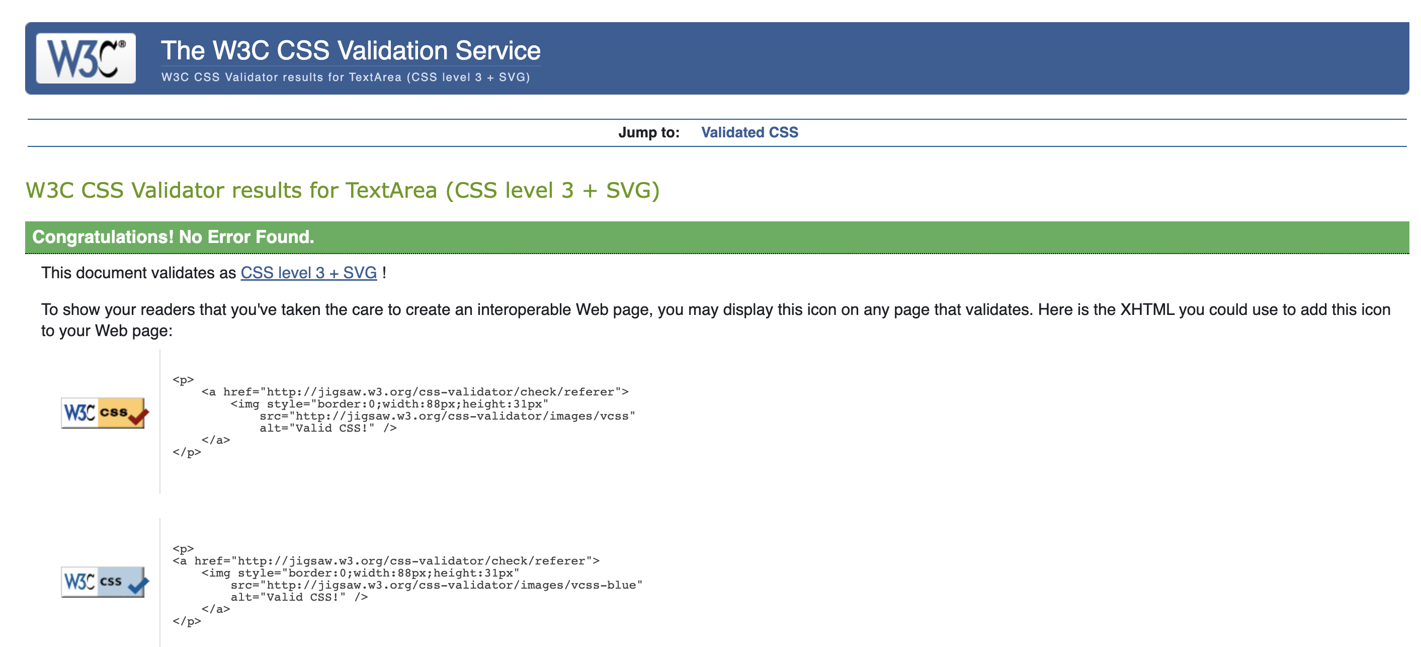 Experience Detail CSS Validation