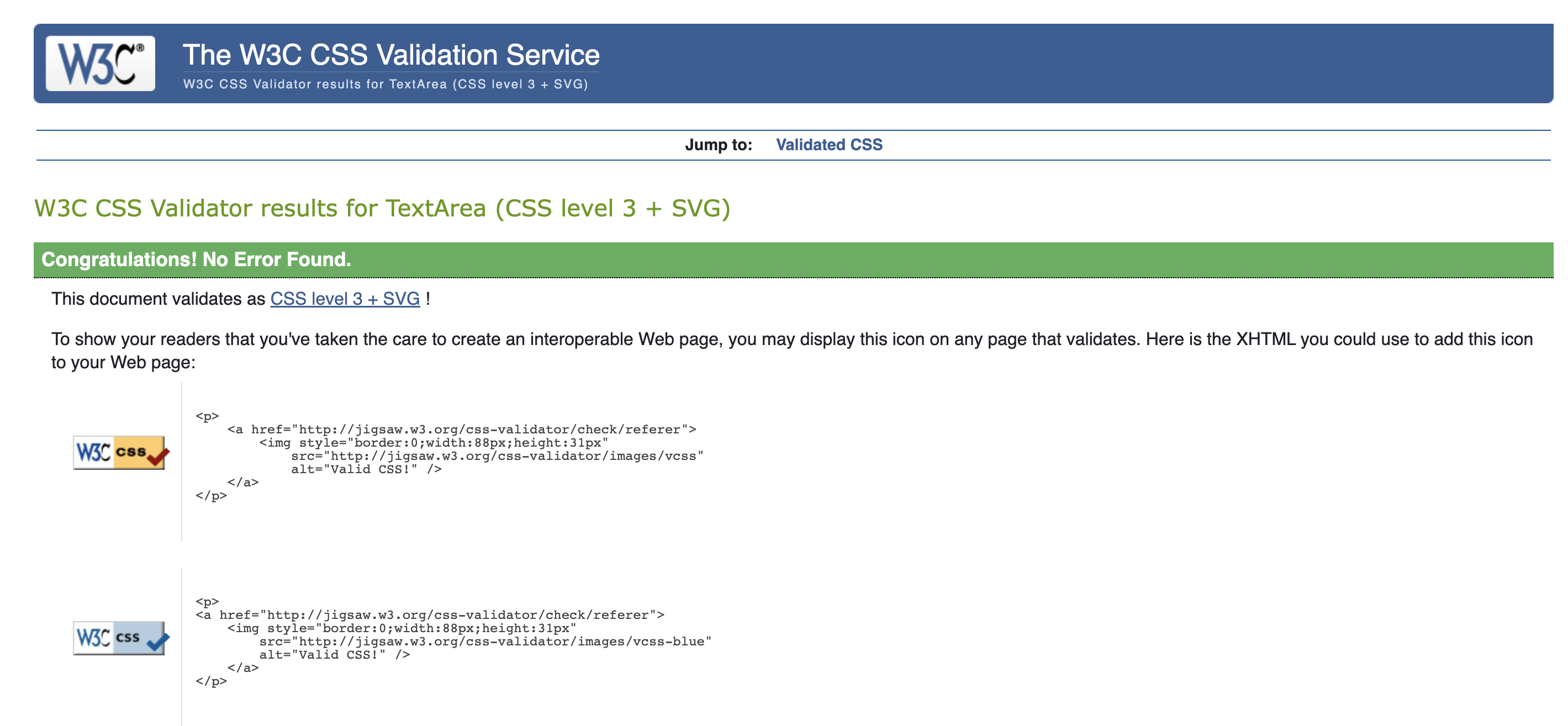 History CSS Validation