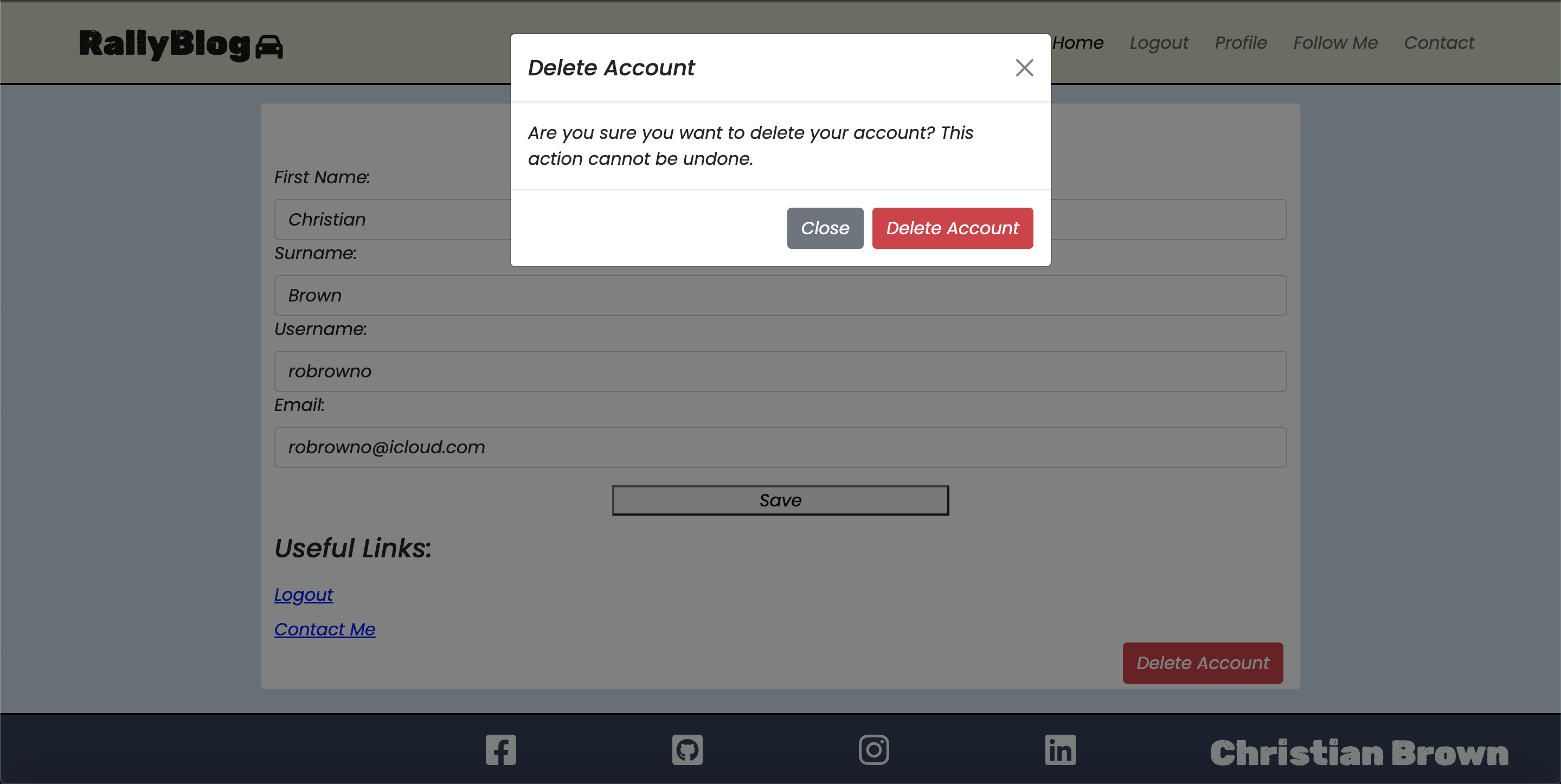 Delete Account Modal