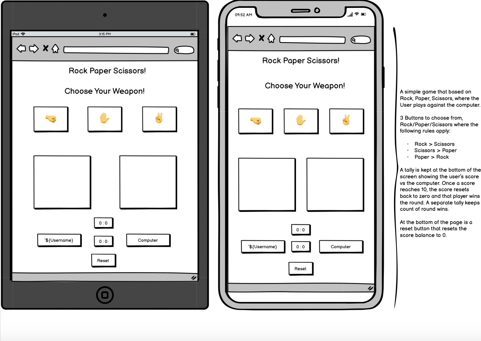 Game page wireframe