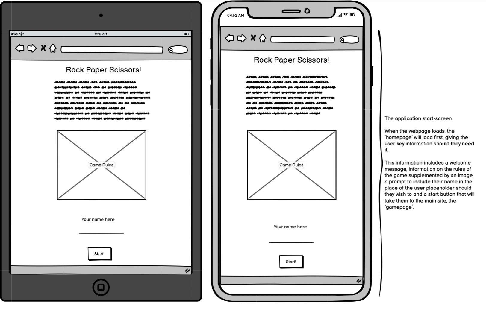 Start page wireframe