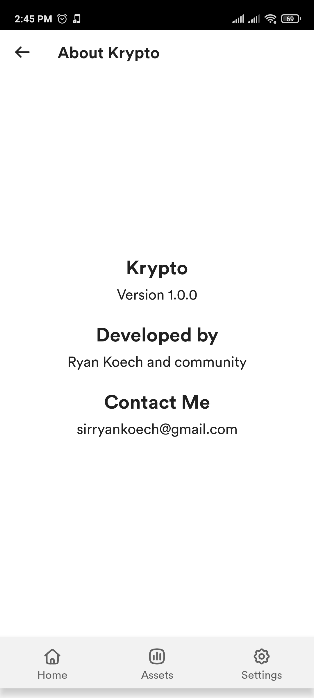 About Krypto asset screen