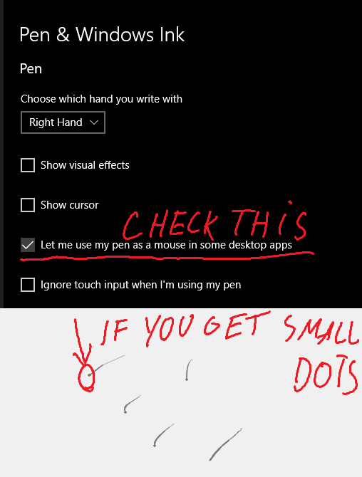 Check use pen as mouse in Windows pen settings
