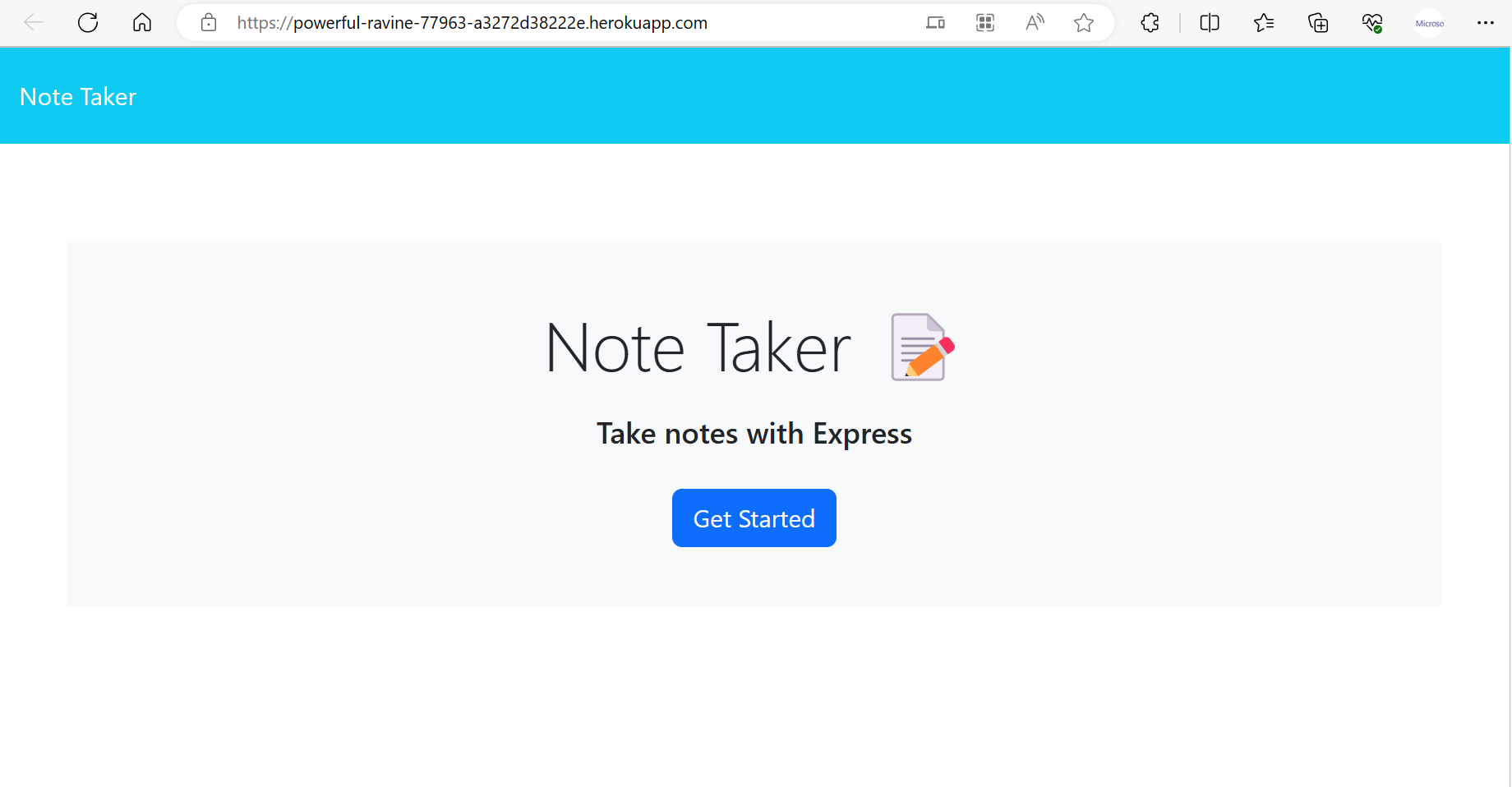 Note Taker Homepage Screenshot