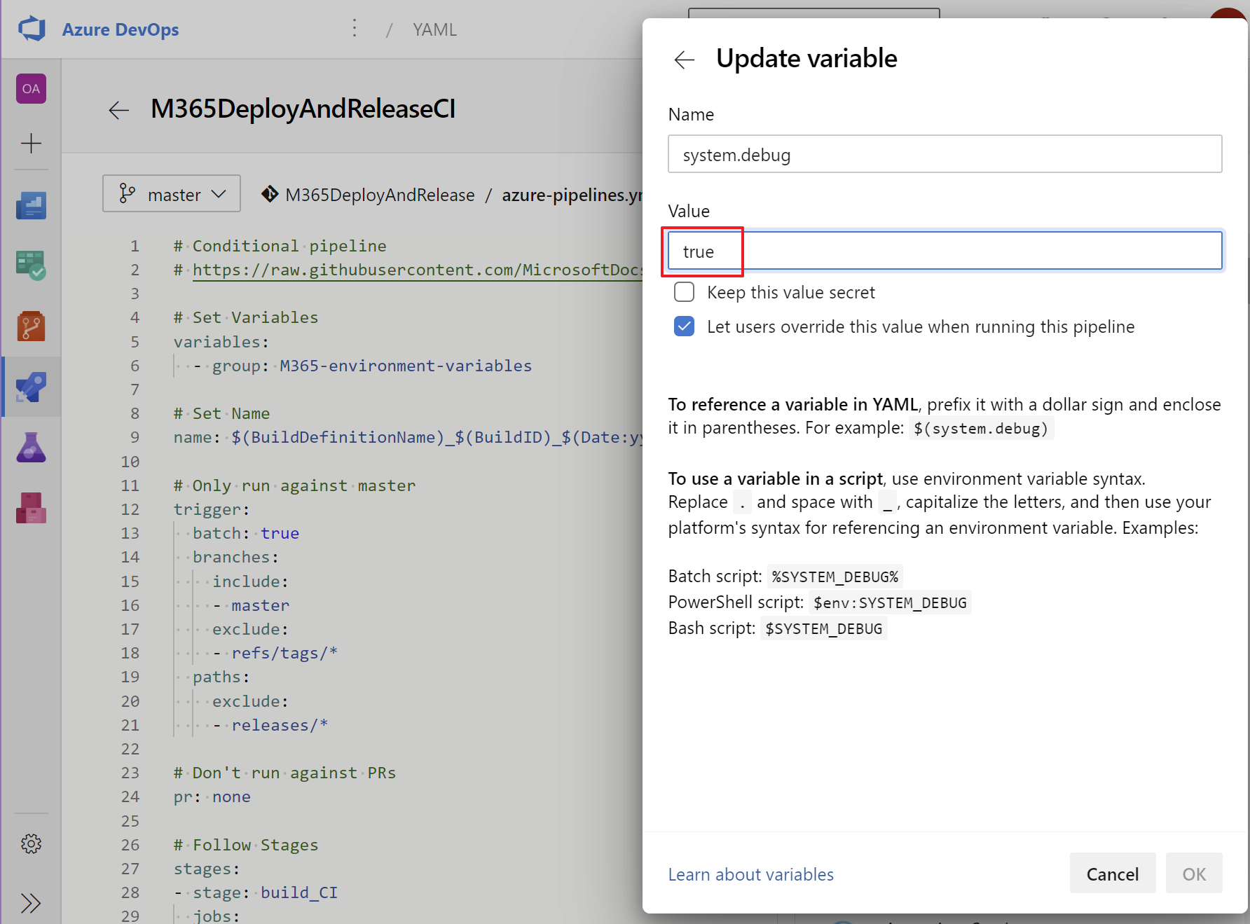 Pipeline Debug Setting