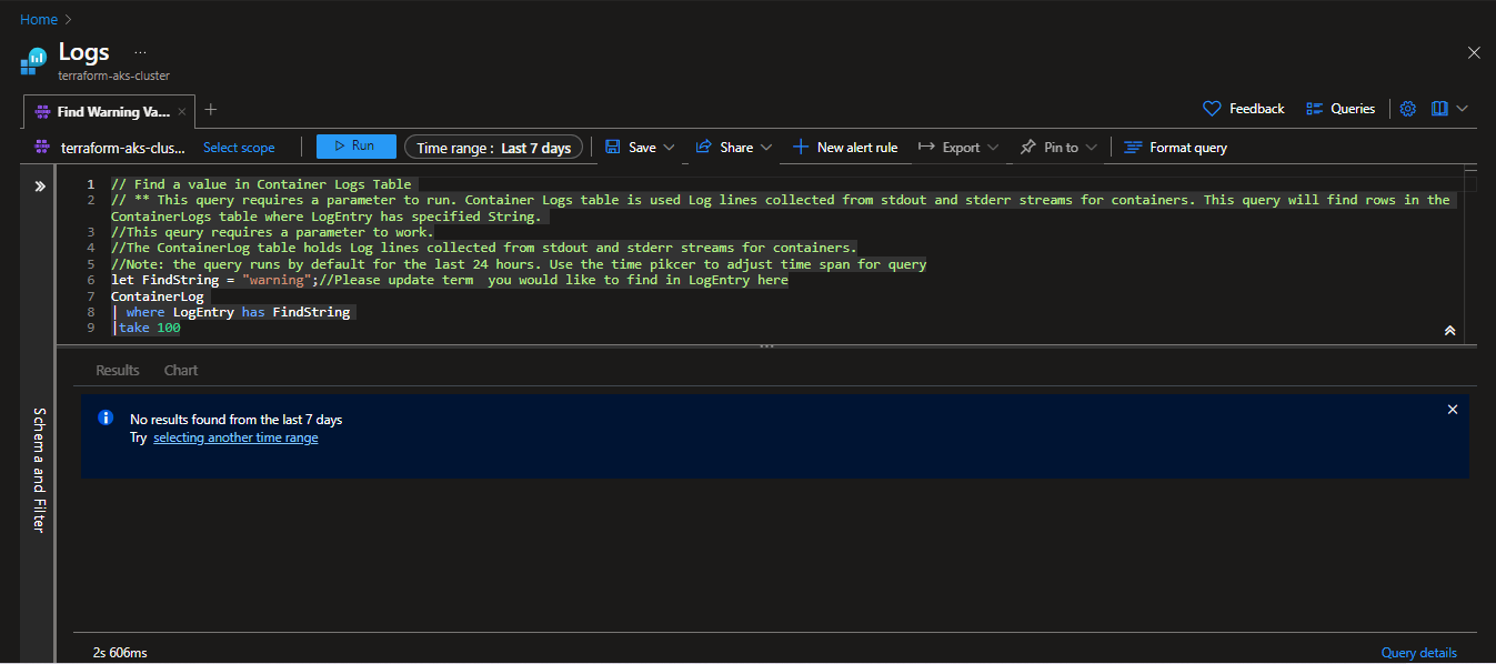 Find Warning Value in Container Logs