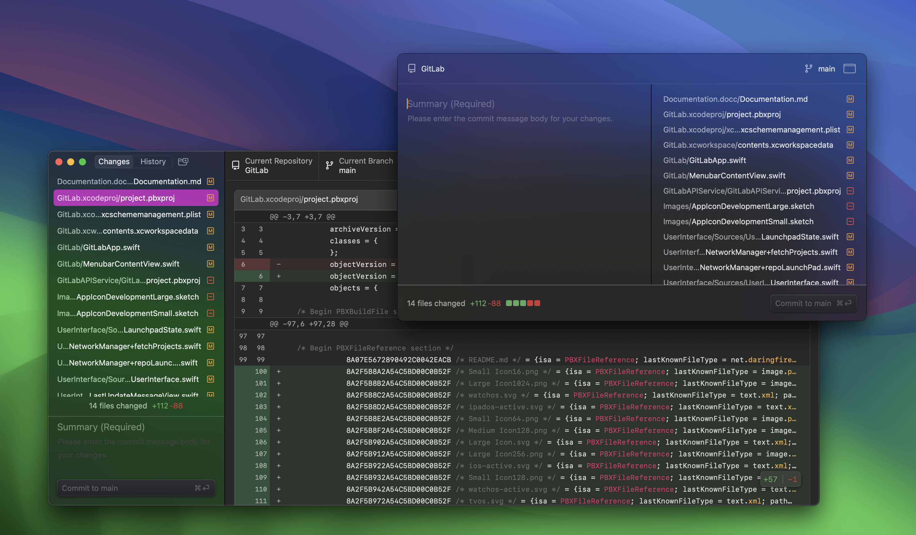 Screenshot of Commitment, the native macOS Git Interface