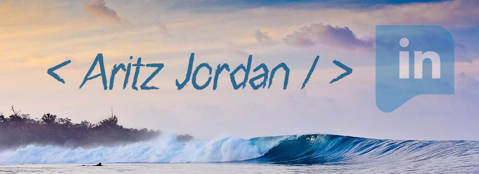 Poster image of a relaxing wave, my passion, the text "Aritz Jordan" in the center, and Linkedin url on the top right