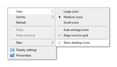 Windows desktop context menu