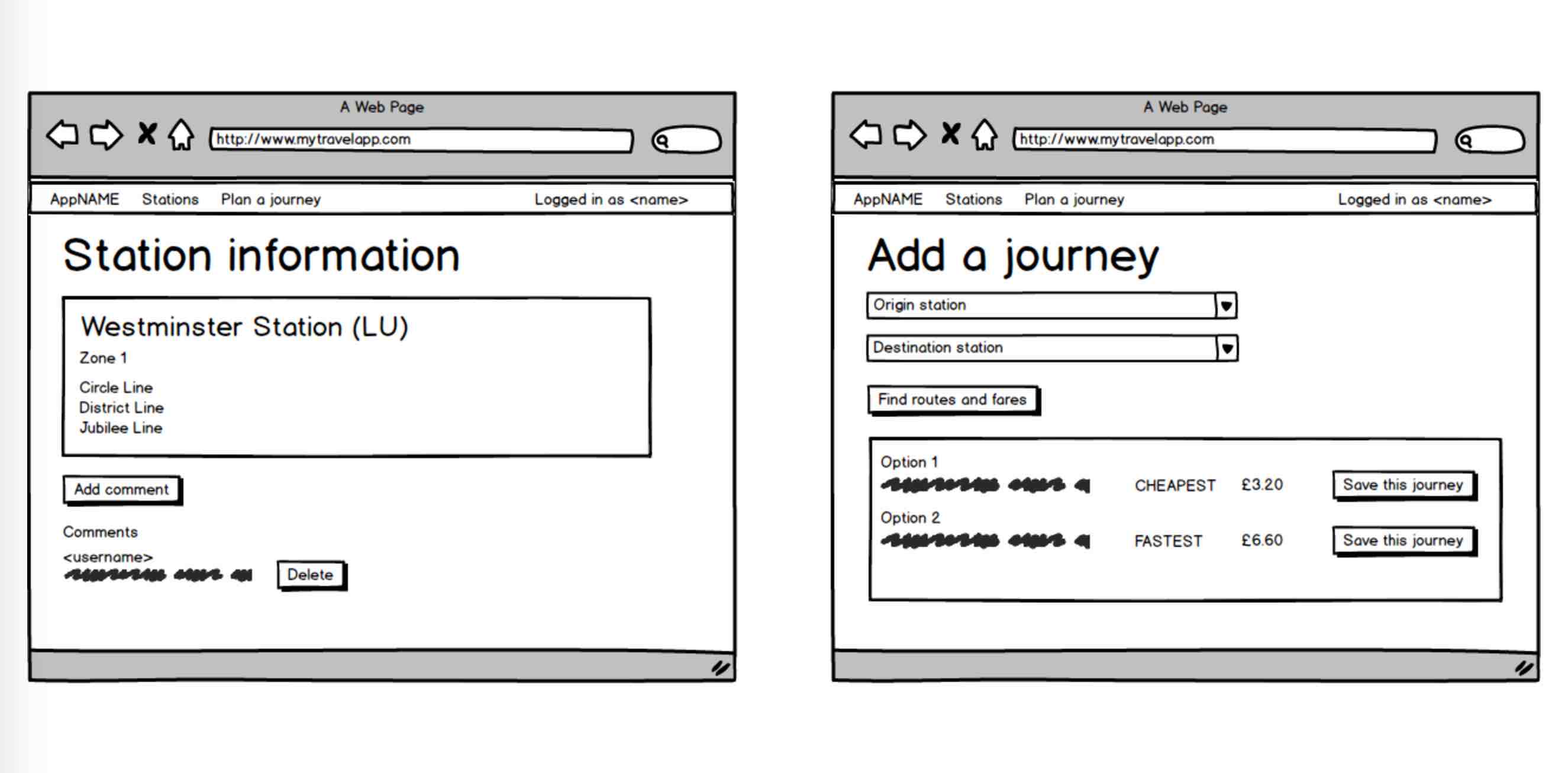 Skedaddle wireframes