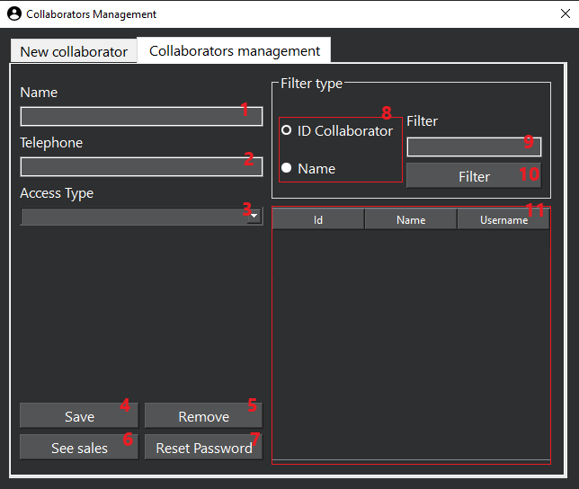 Collaborators management tab