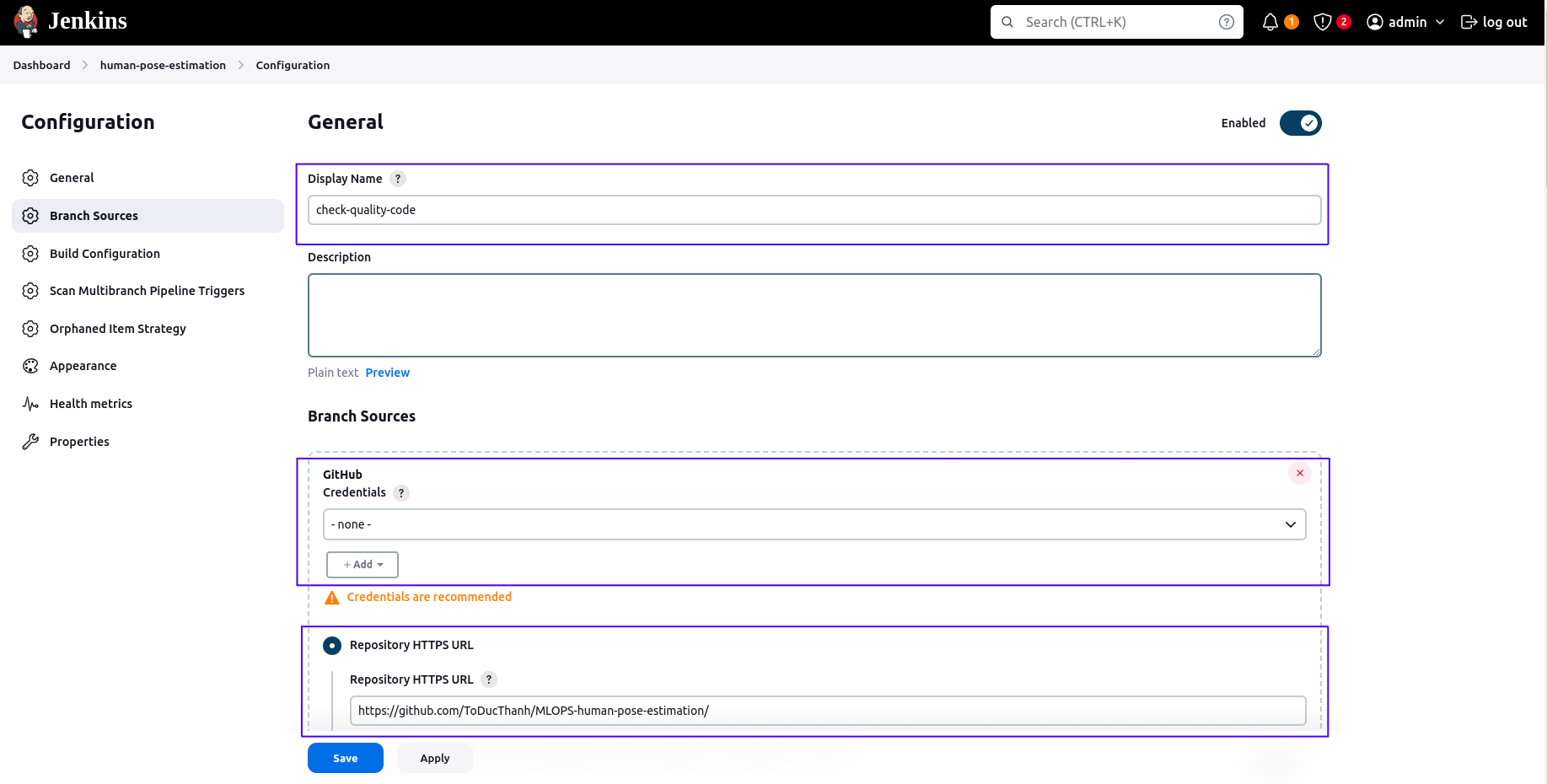 Configuration Multibranch Pipeline