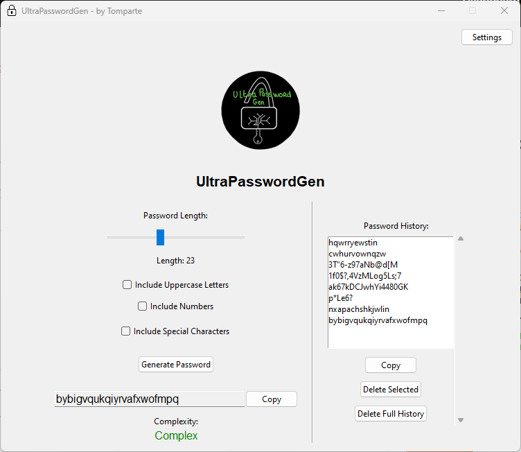 UltraPasswordGen GUI