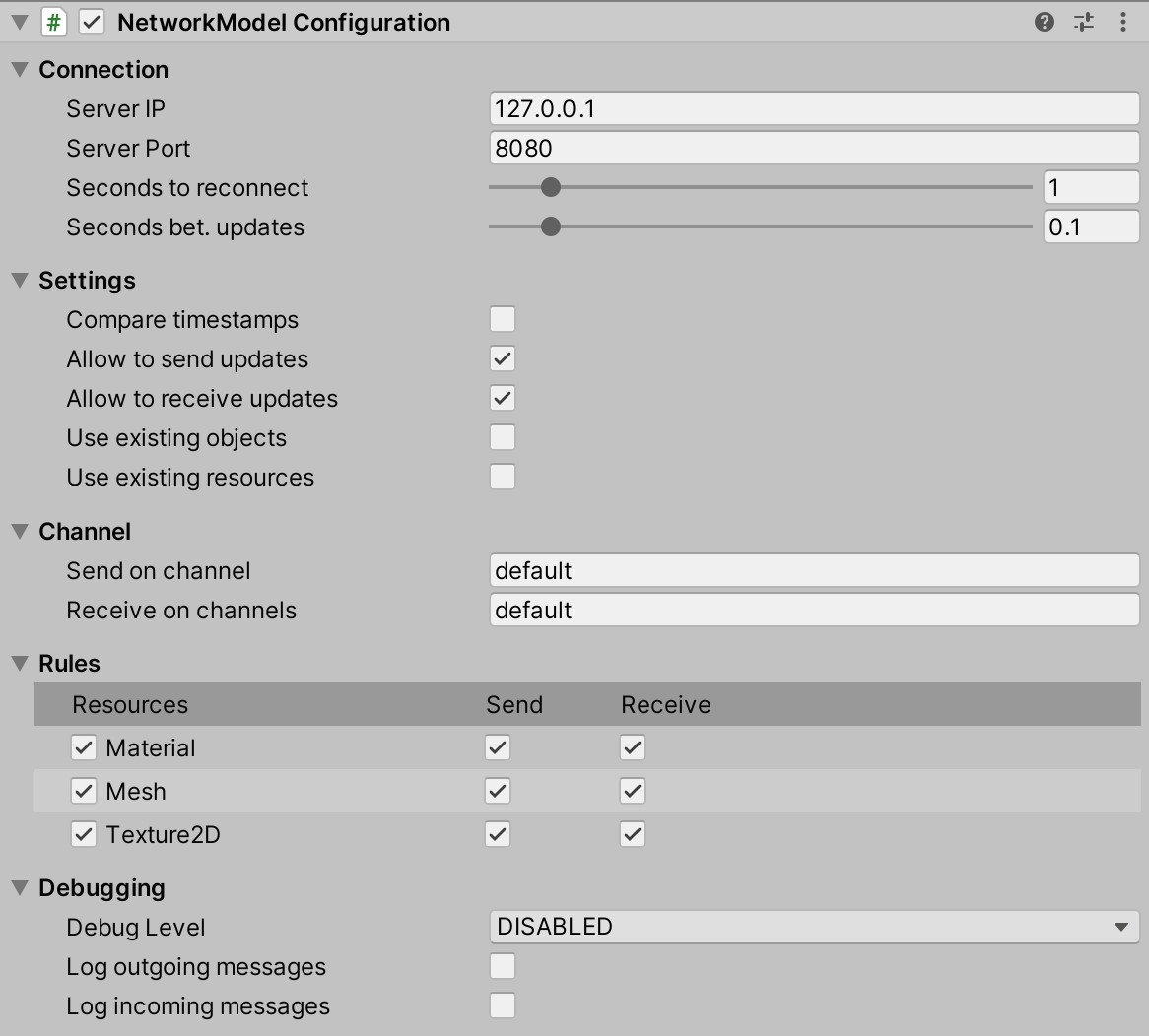 UnityNetworkModel Configuration Component