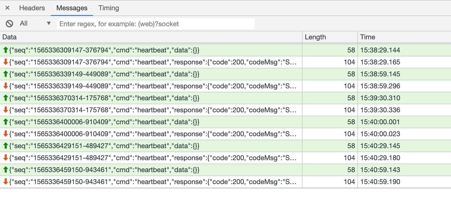 websocket receive and send data