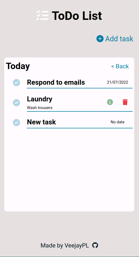 ToDo List home view
