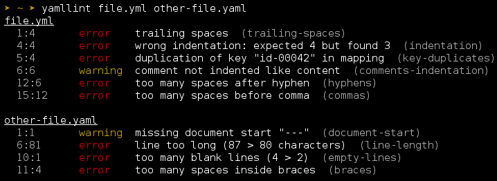 yamllint screenshot