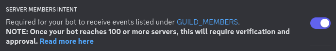 Toggle for the Server Members Intent