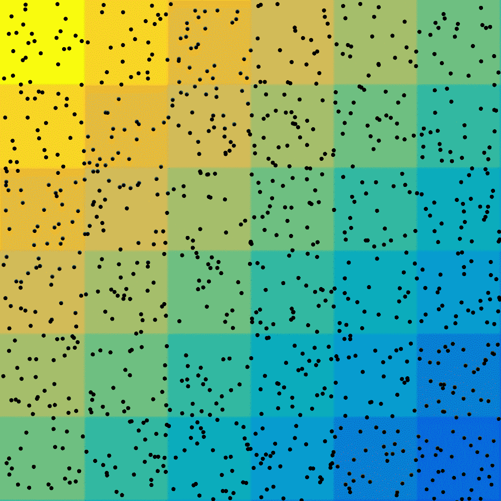 An animated GIF of the GSO algorithm and the moving glowworms.