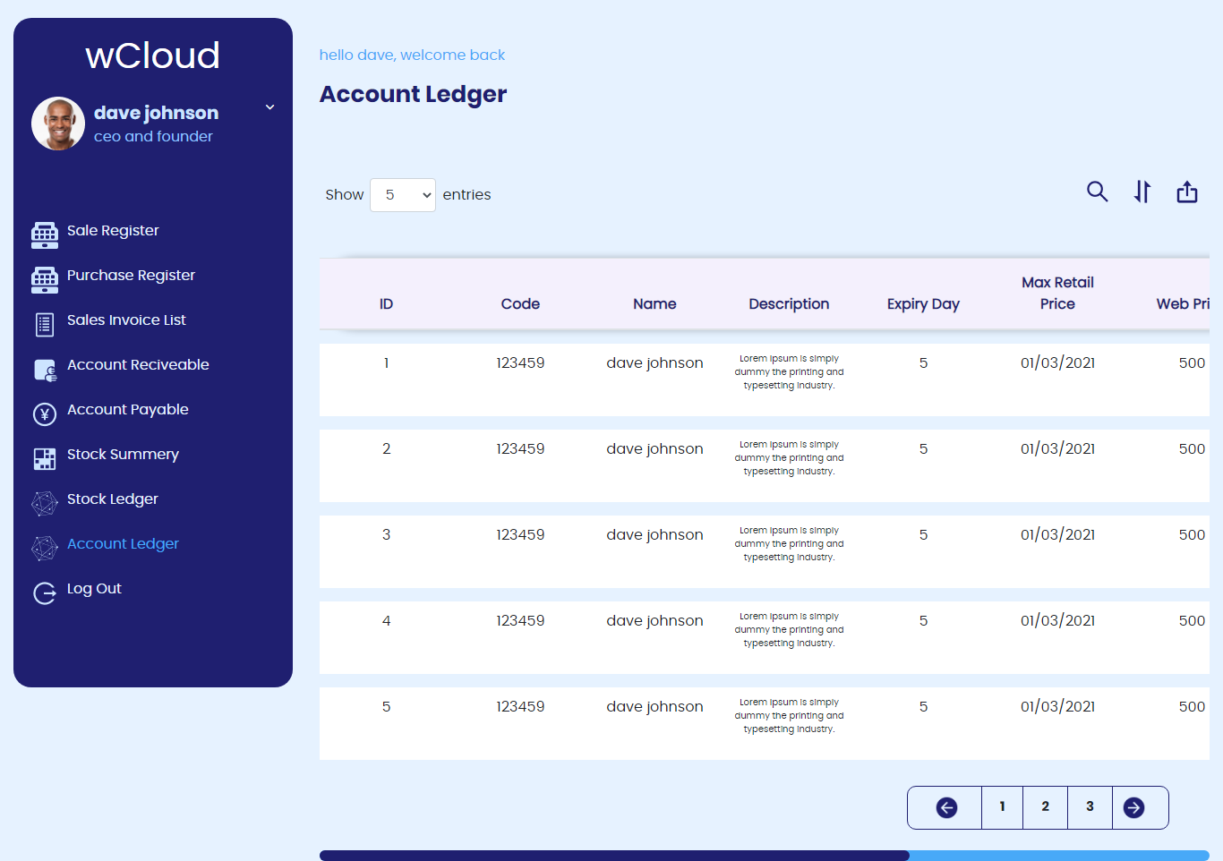 wCloud Account Ledger