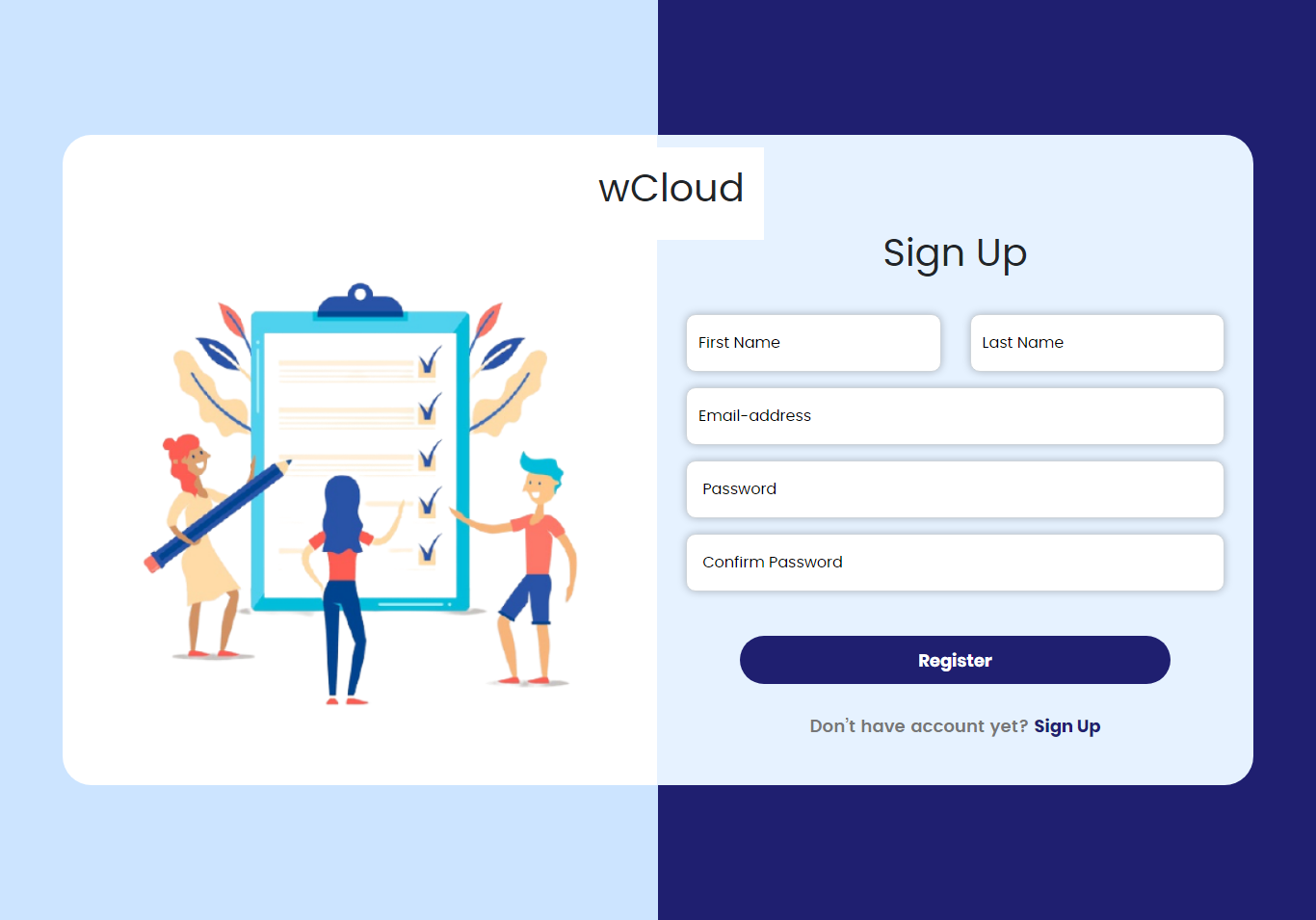 wCloud SignUp