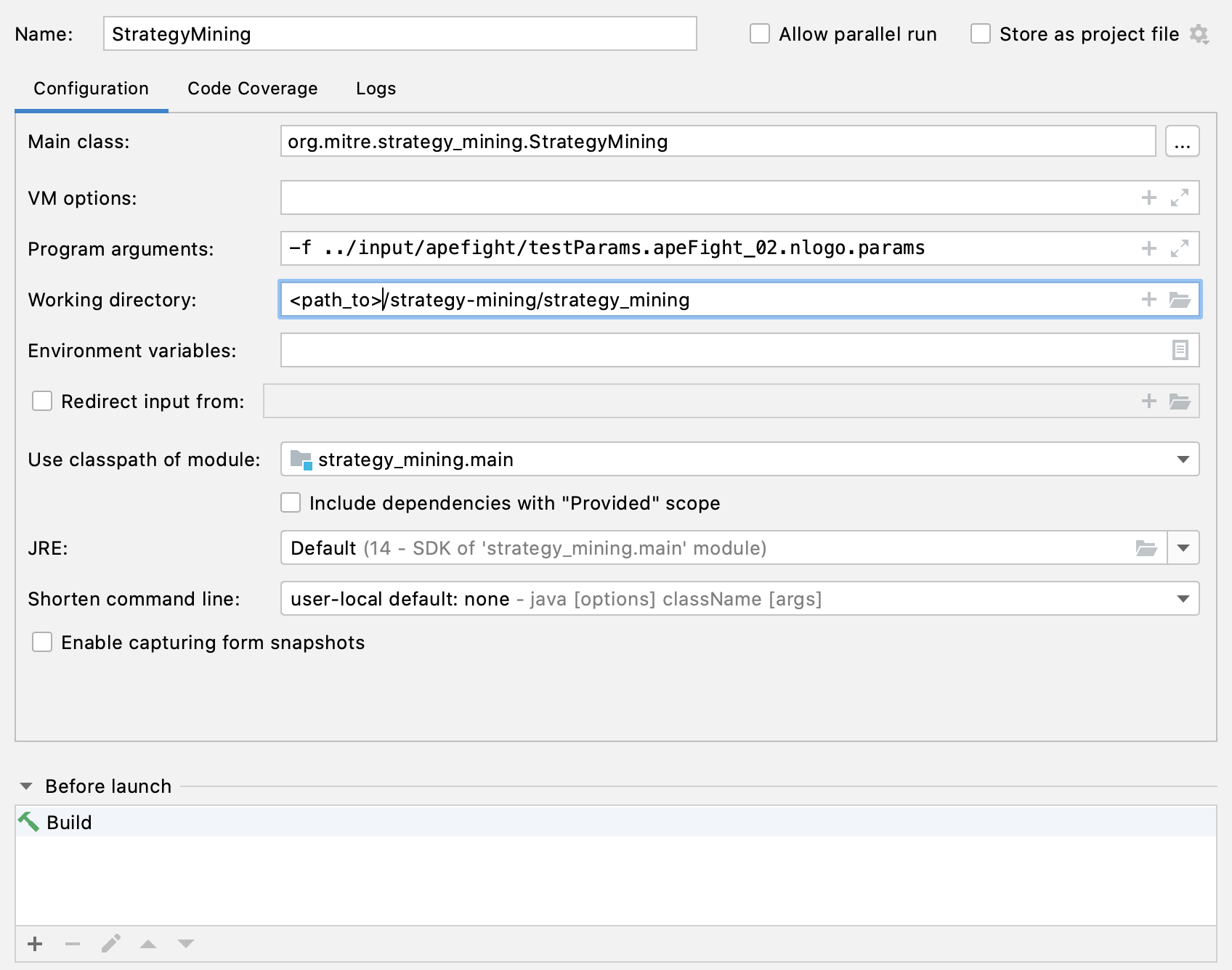 screen shot of IntelliJ setup