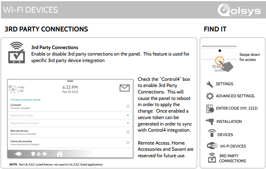 Qolsys documentation for 3rd party connections