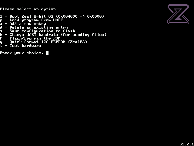 Zeal Bootloader menu