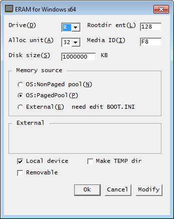 ERAM's Control Panel Applet in a Windows 7 64-bit Virtual Machine