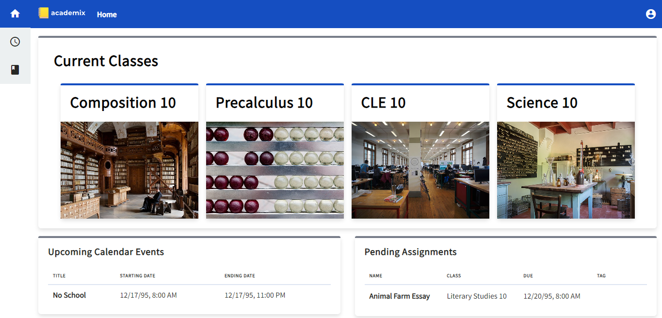 Academix home screen