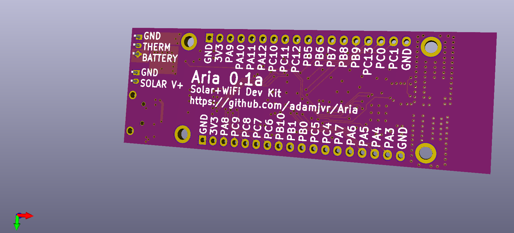 Aria 0.1a KiCAD 3D Bottom