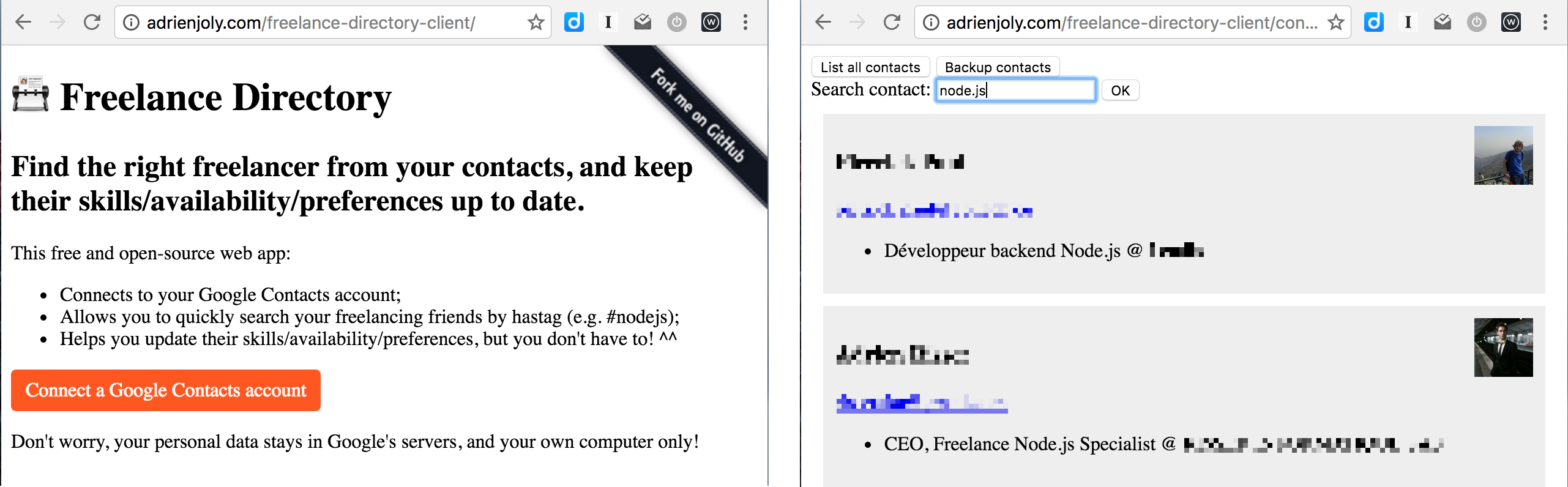Freelance Directory Client Screenshot