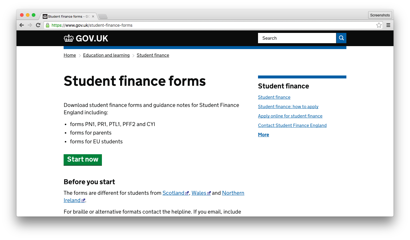 Student Finance Forms screenshot